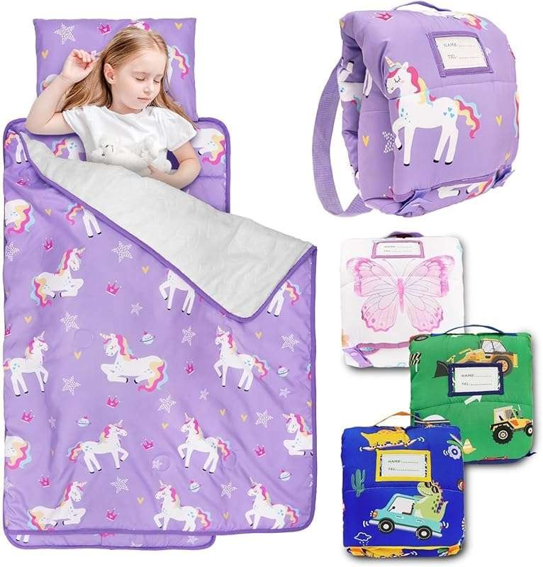 Primlect Toddler Nap Mat with Flannel Blanket and Pillow for Ages 3-6 