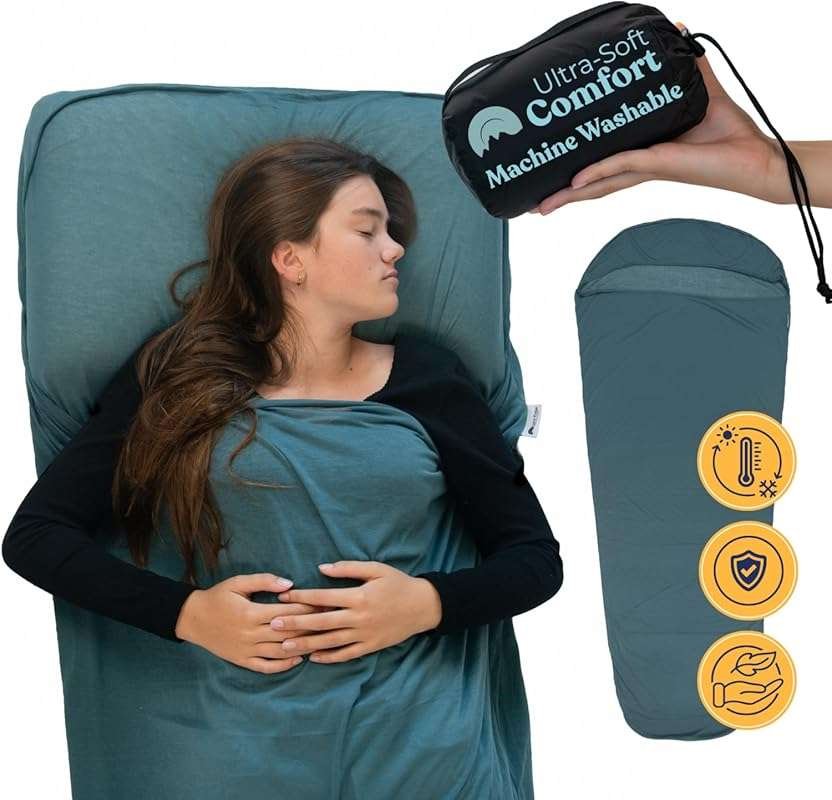 Sleeping Bag Liner for Hot or Cold Weather Camping, Ultra-Soft, Washab