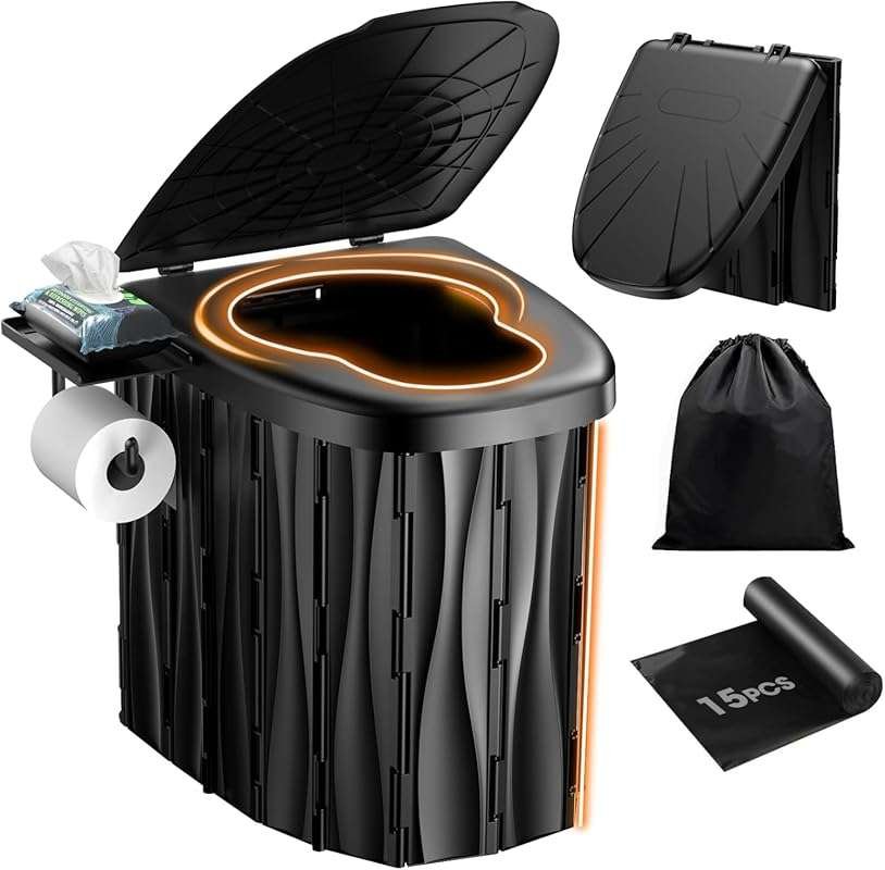 New Upgraded 15'' XL Portable Toilet for Adults: 500 LBS Capacity, Lid