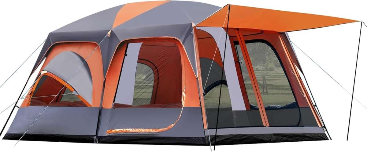 Extra Large 8-12 Person Family Camping Tent: Waterproof Cabin Tent wit