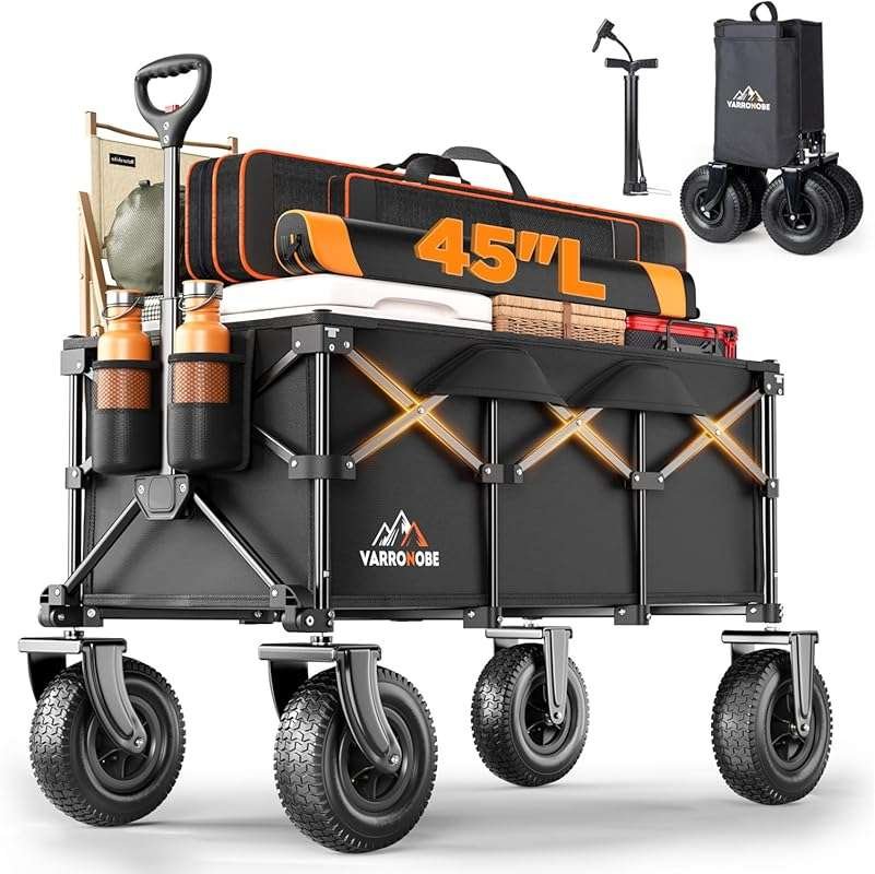 Heavy Duty 400lbs Collapsible Beach Wagon with Big Rubber Wheels for S
