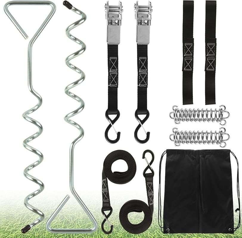 Heavy Duty RV Awning Tie Down Kit for Campers with Shock Absorbing Spr