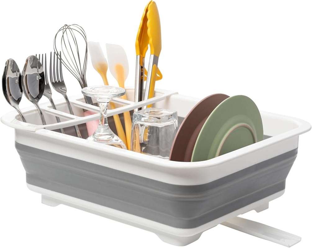 Tiawudi Collapsible Dish Drying Rack: Portable Pop-Up Dinnerware Drain