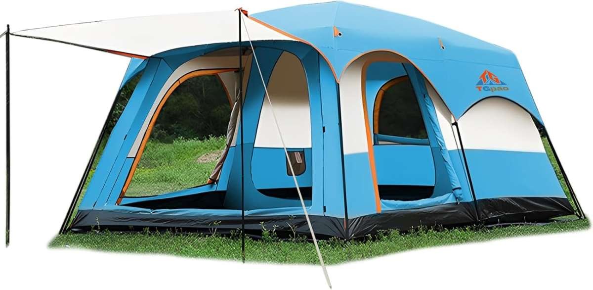 Large 5-12 Person Standing Upright Camping Tent with Screened Porch - 