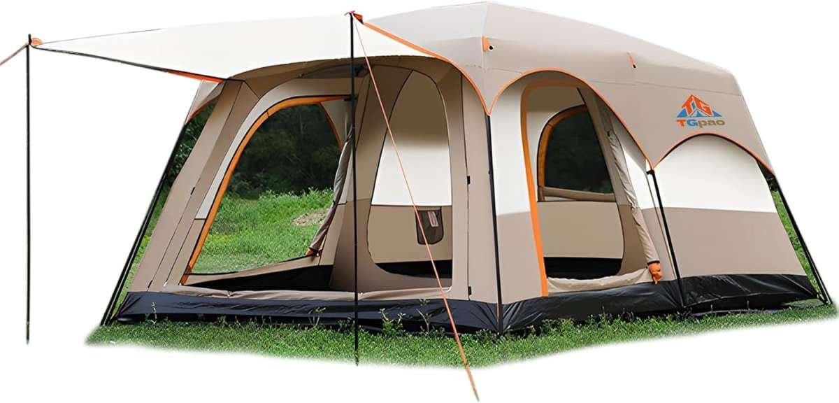 Large 5-12 Person Standing Upright Camping Tent with Screened Porch - 