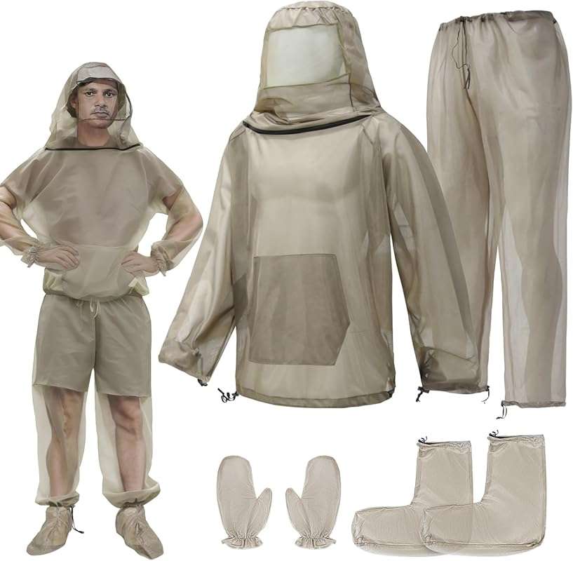 Mosquito Bug Suit for Men Women, 4 Pcs Full Body Mosquito Net Suit Jac