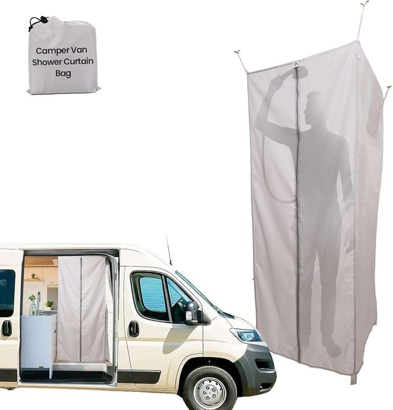 RV Camper Van Hidden Privacy Shower Curtain, Magnetic, Collapsible Squ