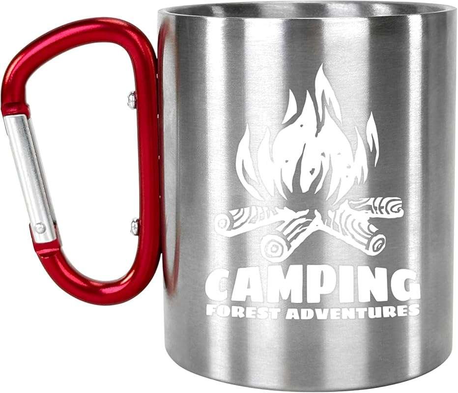 Glow-in-the-Dark 9.5oz Stainless Steel Camping Mug with Carabiner - Do