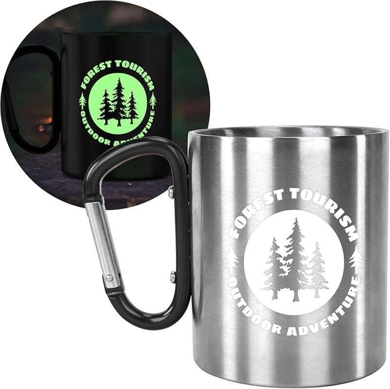 Glow-in-the-Dark 9.5oz Stainless Steel Camping Mug with Carabiner - Do