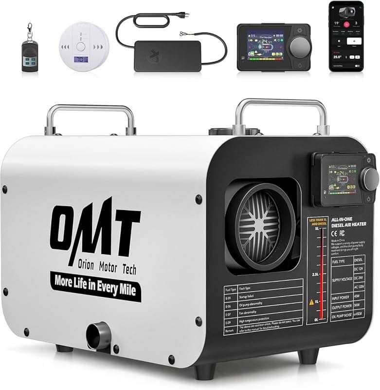 Orion Motor Tech 5kW All-in-One 12V/24V Diesel Air Heater w/ CO Alarm 