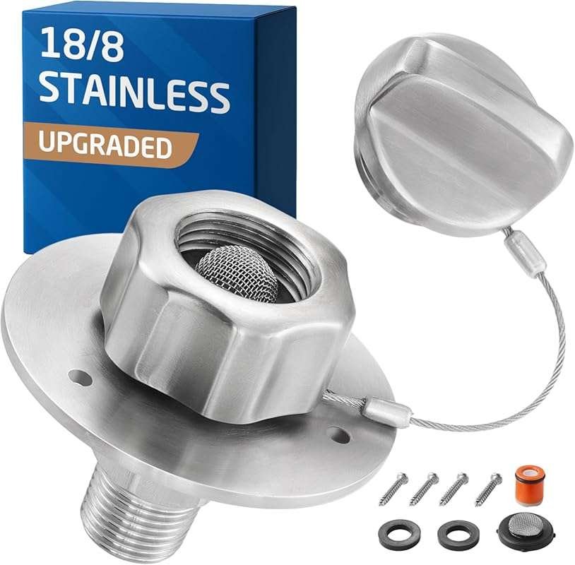 KES RWI200-BS 18/8 Stainless Steel RV City Water Inlet with Check Valv