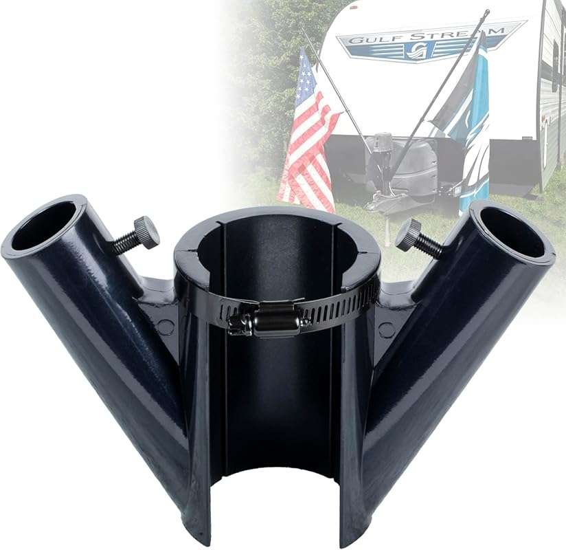 Heavy Duty Dual RV Flag Pole Mount for Campers & Trailers - Easy No Dr