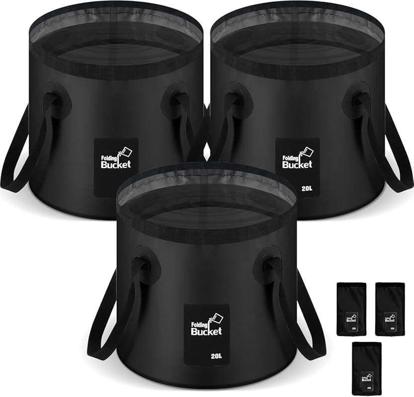 3-Piece Collapsible 5 Gallon Bucket with Handle for Camping, Fishing, 