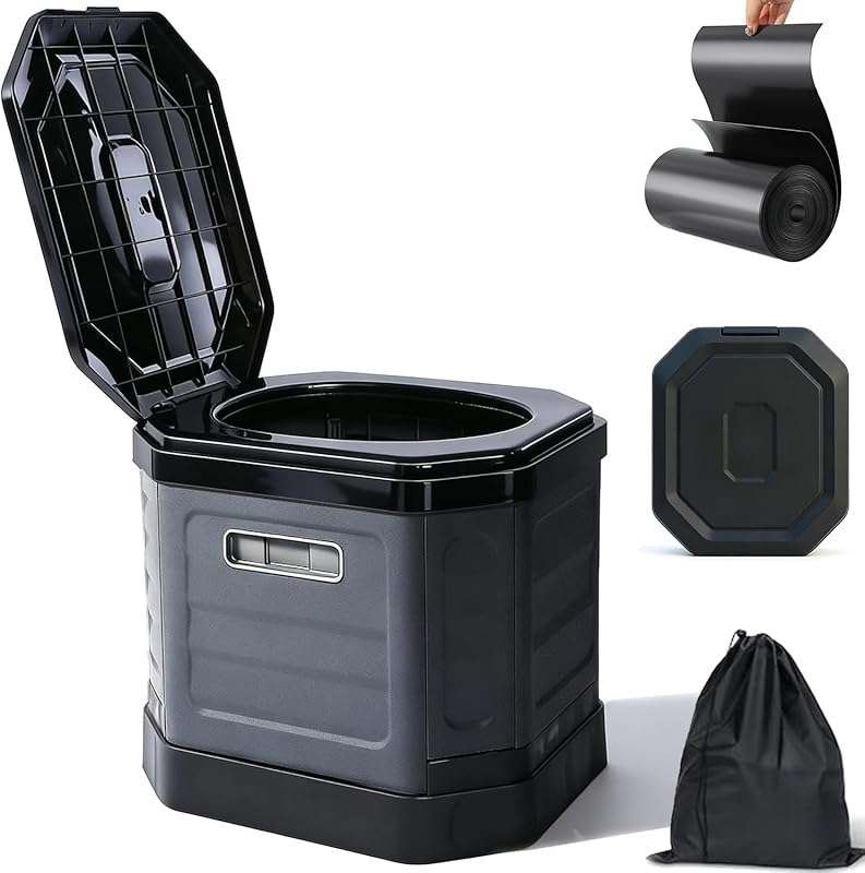 Portable Folding Camping Toilet for Adults with Lid, Travel Potty for 