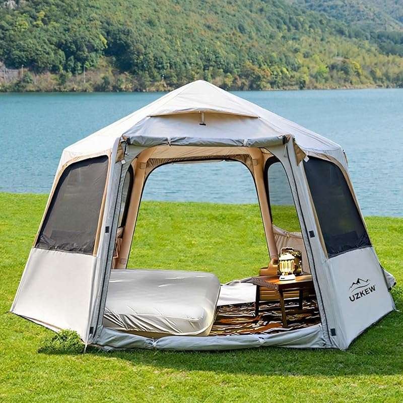 Large Hexagon Inflatable Camping Tent – 1-4 Person, Quick Setup, 4-Sea