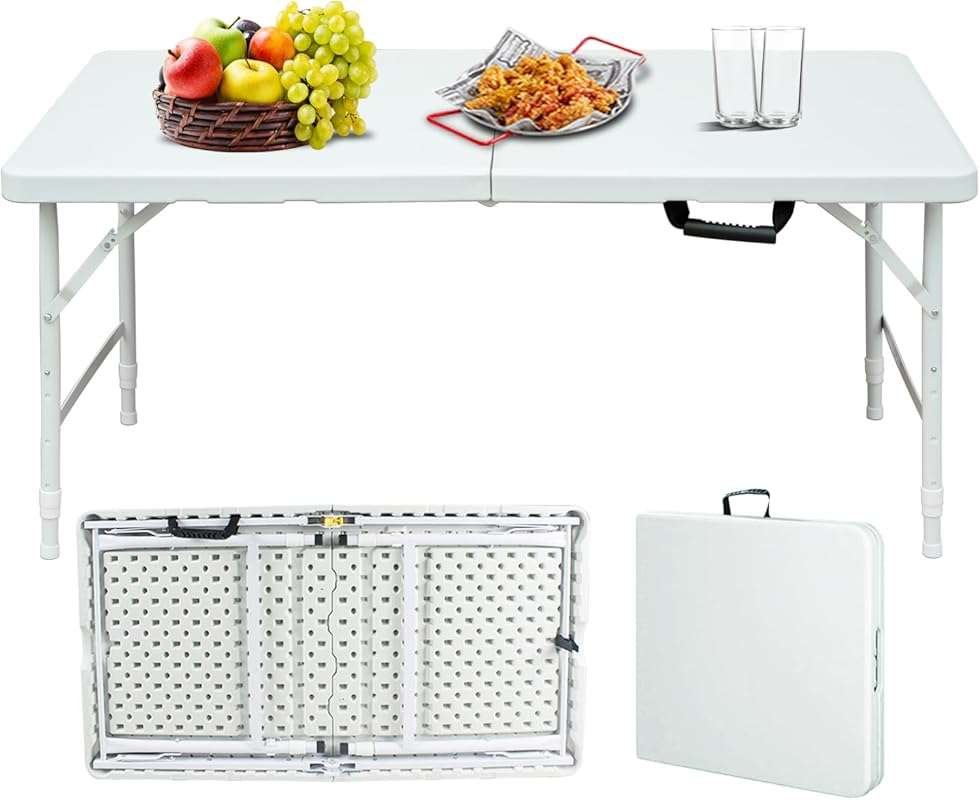 Portable Plastic Folding Table 4ft/6ft/8ft Heavy Duty White Black Picn