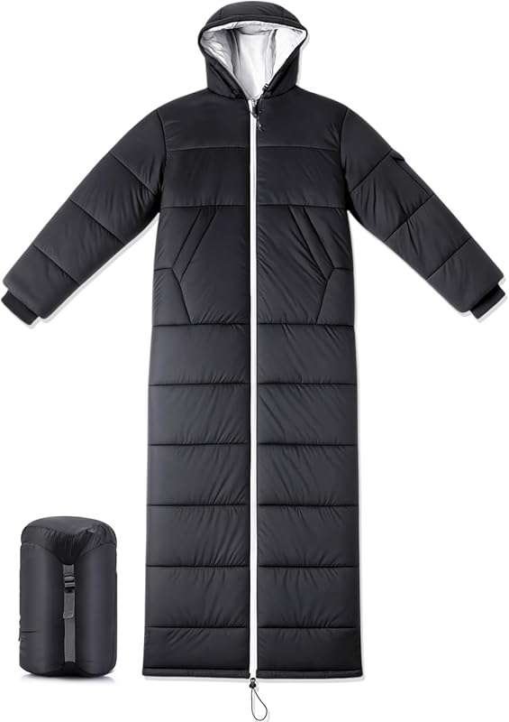 Macarrie Wearable Sleeping Bag Coat for Adults with Sleeves and Hood,