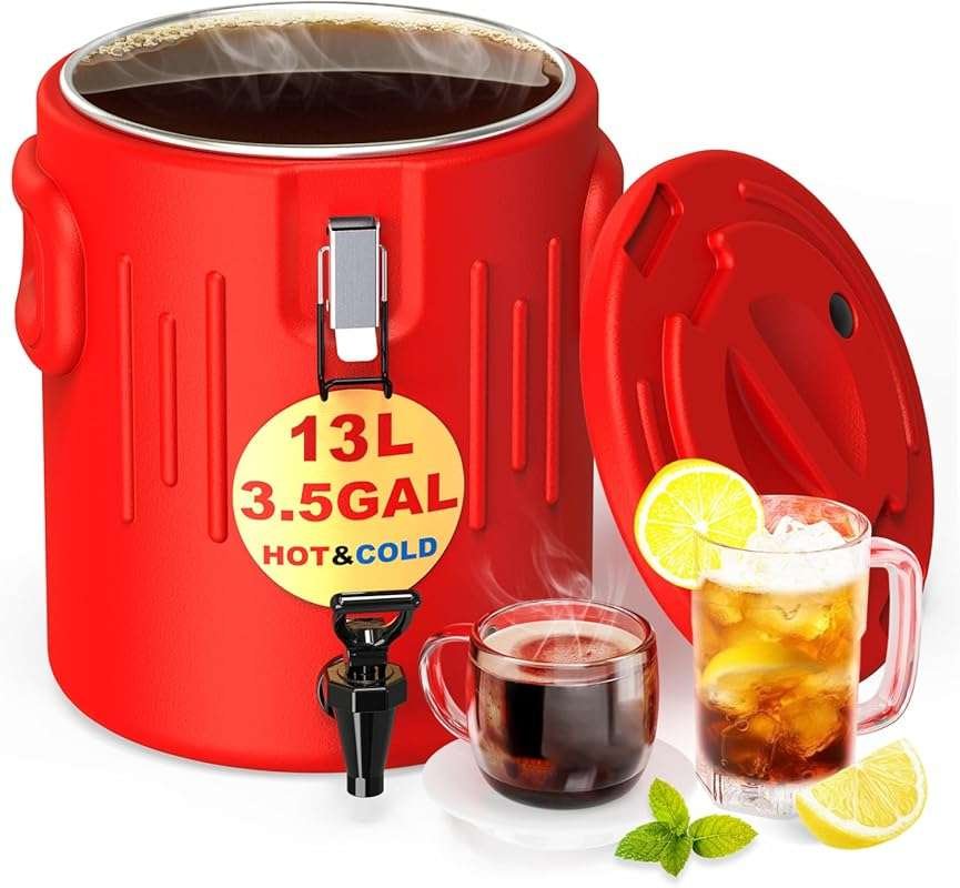 Insulated Beverage Dispenser 3.5 Gallon: Stainless Steel Hot/Cold Drin