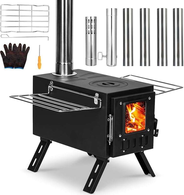 Upgraded Portable Compact Wood Stove with Large Firebox, High Airtight