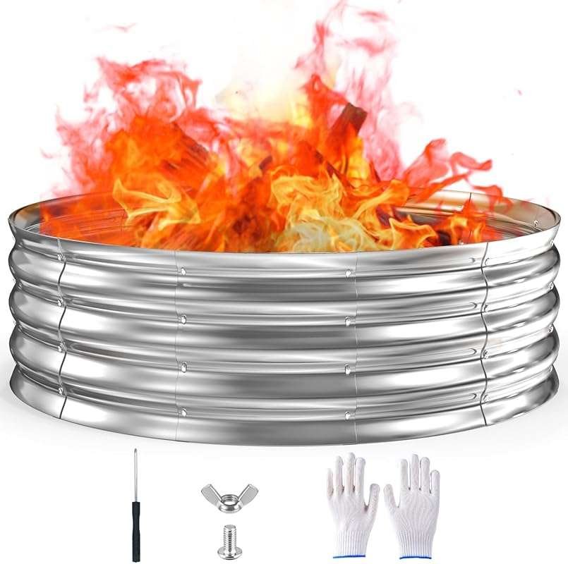 Heavy Duty 60 Inch Fire Pit Ring with Spark Guard for Backyard, Patio 