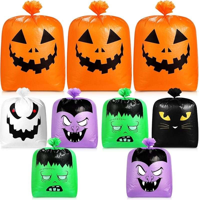 Qilery 9 Pcs Reusable Halloween Pumpkin Leaf Bags with Twist Ties for