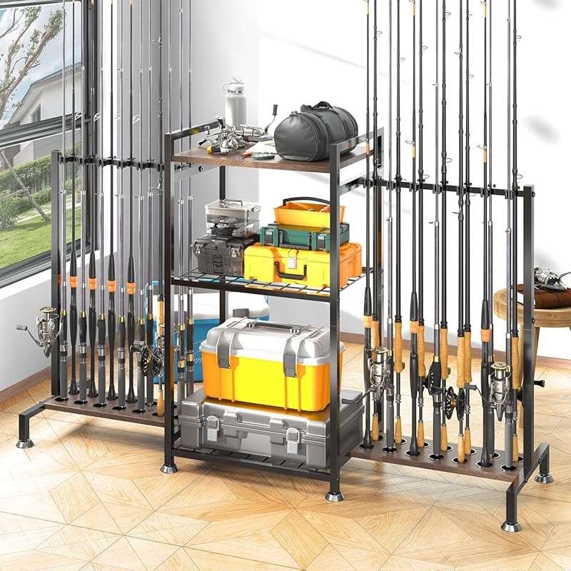 SOYEEZE Fishing Rod Holder for 28 Rods: 3-Sided Vertical Rack for Gara