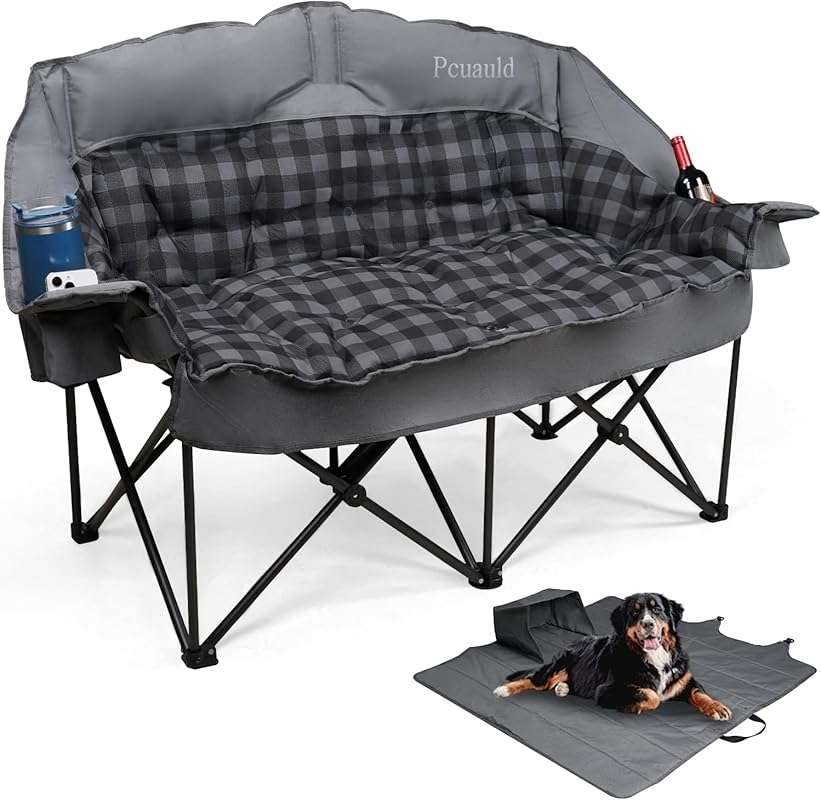 Oversized Double Camping Chair Loveseat with Cup Holders, Heavy Duty F