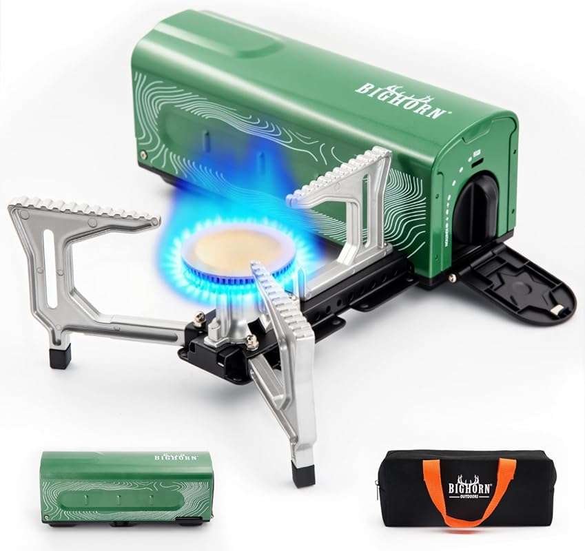 BIG HORN OUTDOORS Butane Camping Stove: Portable Folding Gas Burner wi