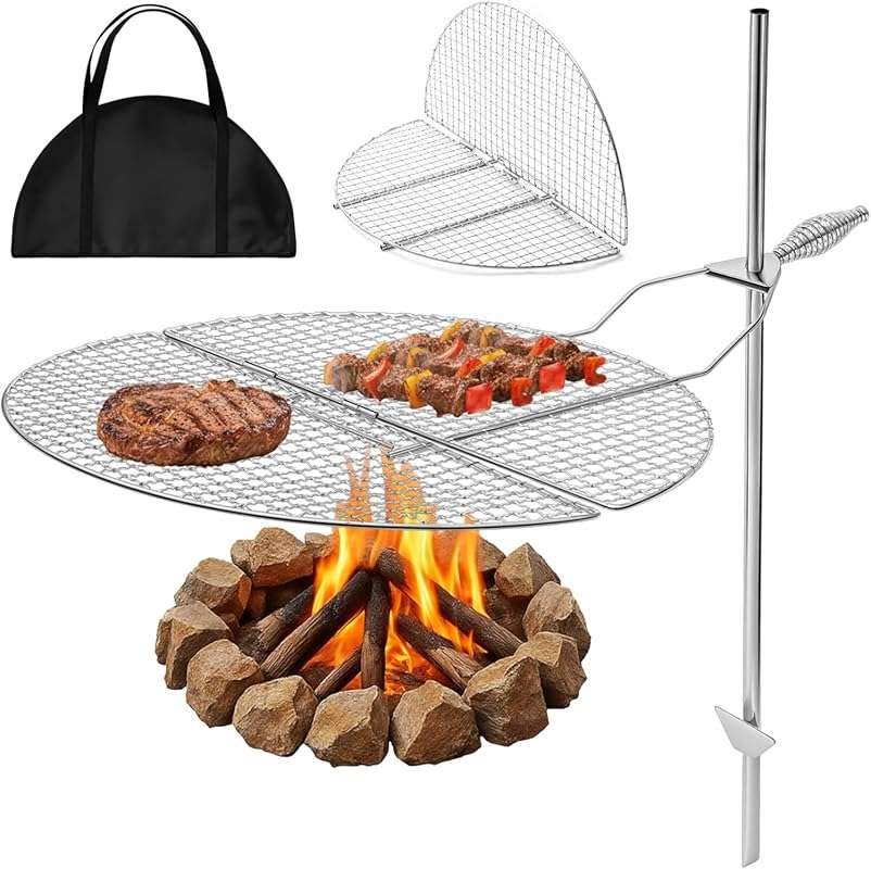 Large 22-Inch Foldable Campfire Grill Grate for Outdoor Cooking with A