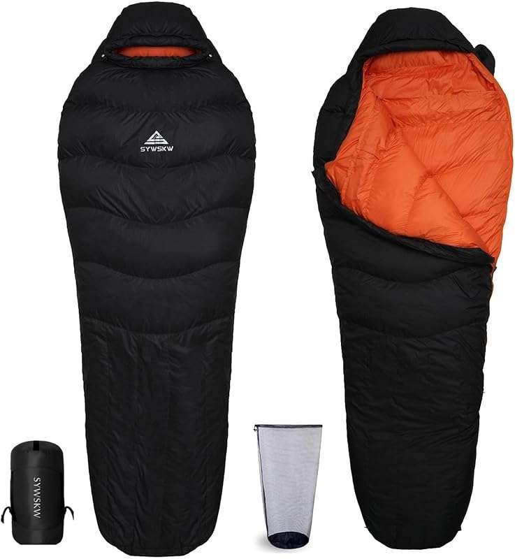 Wide Down Sleeping Bag with Pillow: 680FP Duck Down for Adults, Youth 