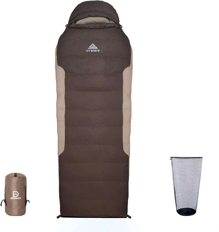 Ultralight 680 FP Down Rectangular Sleeping Bag for Adults & Youth, with Pillow, YKK Zipper