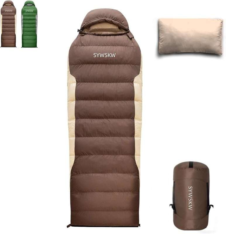 Ultralight Down Sleeping Bag with Pillow, Rectangular for Adults, Camp