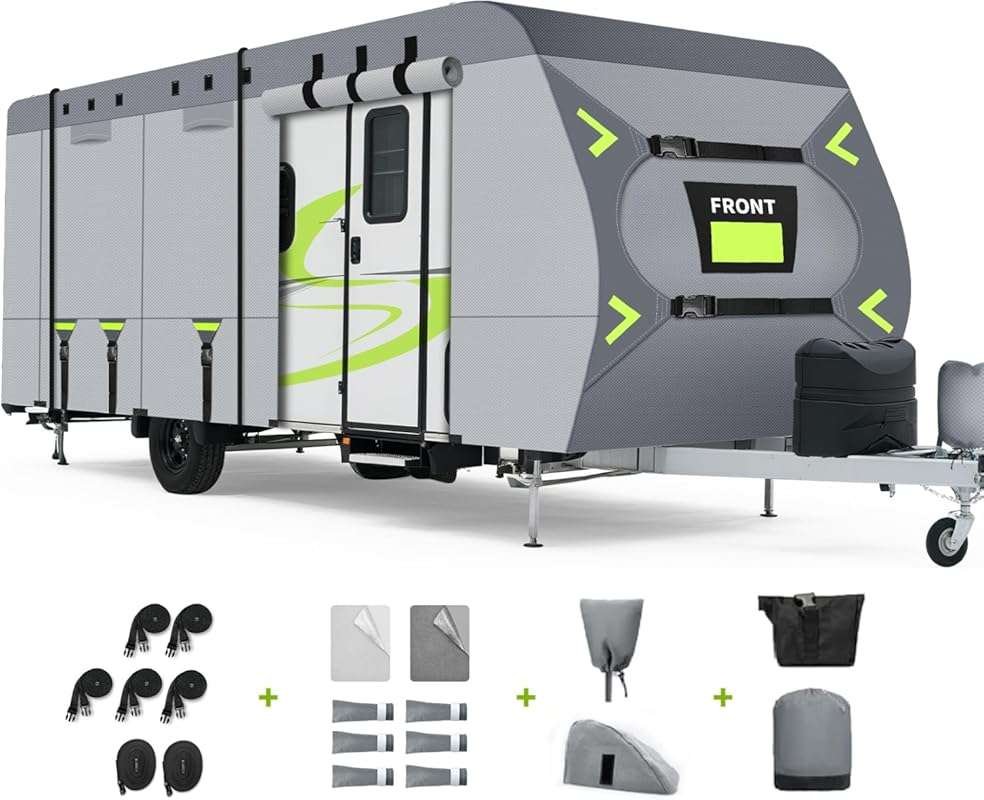 8-Layer Heavy Duty Rip-Stop RV Motorhome Cover 24'-27', Windproof Camp