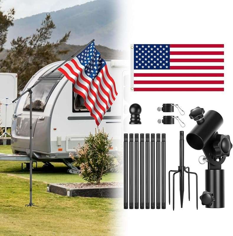 Portable 90° Adjustable Wind-Resistant Beach Flag Pole Kit for RV, Cam