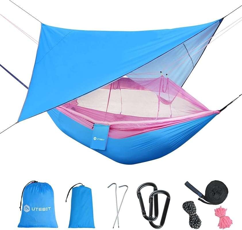 UTEBIT Camping Hammock: Single/Double Portable with Mosquito Net & Rai