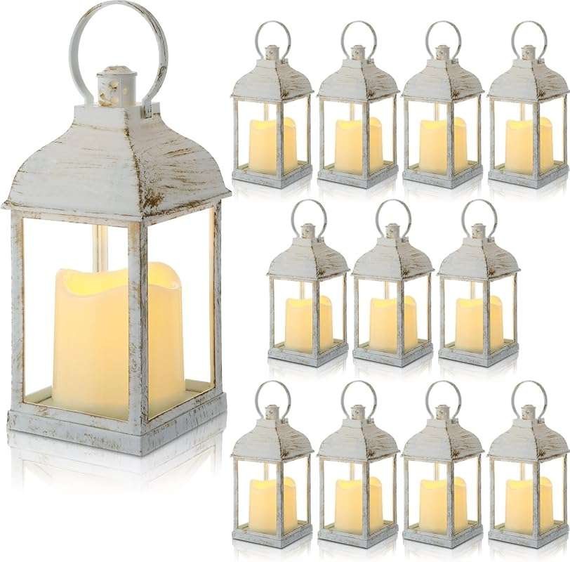 12 Pack 10 Inch White Decorative Lanterns with Flameless LED Candles f