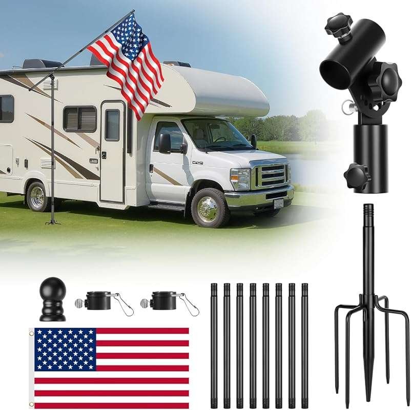 Camping Portable 90° Angle Adjust In-Ground Flagpole Mount Kit for RV,