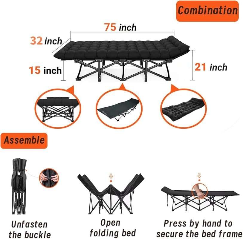 Oversized XXL Folding Camping Cot for Adults with Mat & Carry Bag