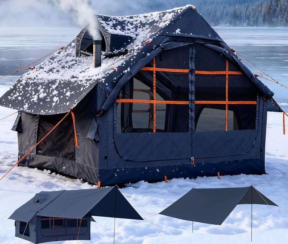 4 Season Waterproof Inflatable Camping Tent with Stove Jack, Easy Setu