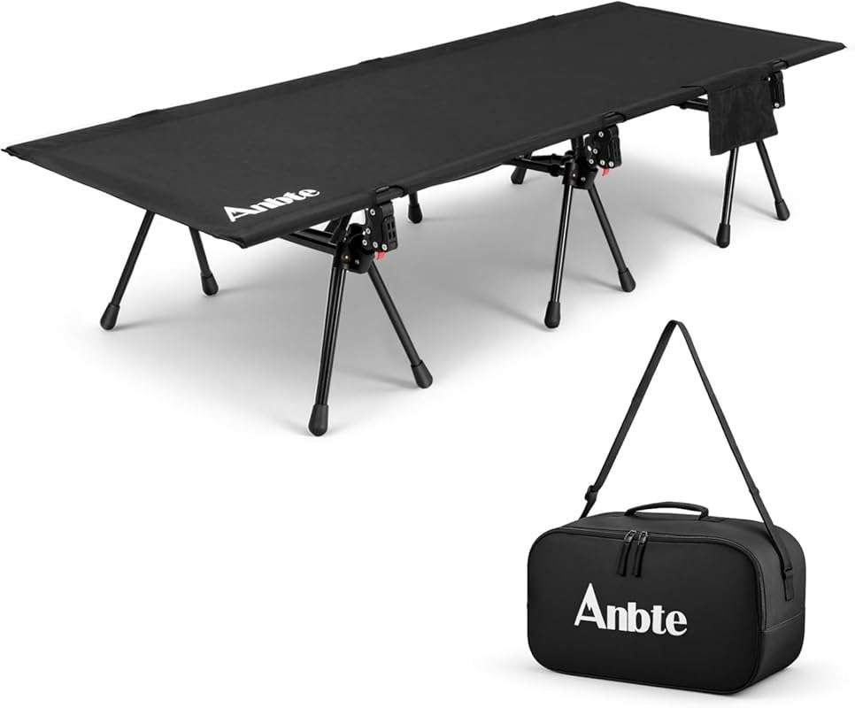 Anbte Height Adjustable Portable Folding Camping Cot, 400lbs Support w
