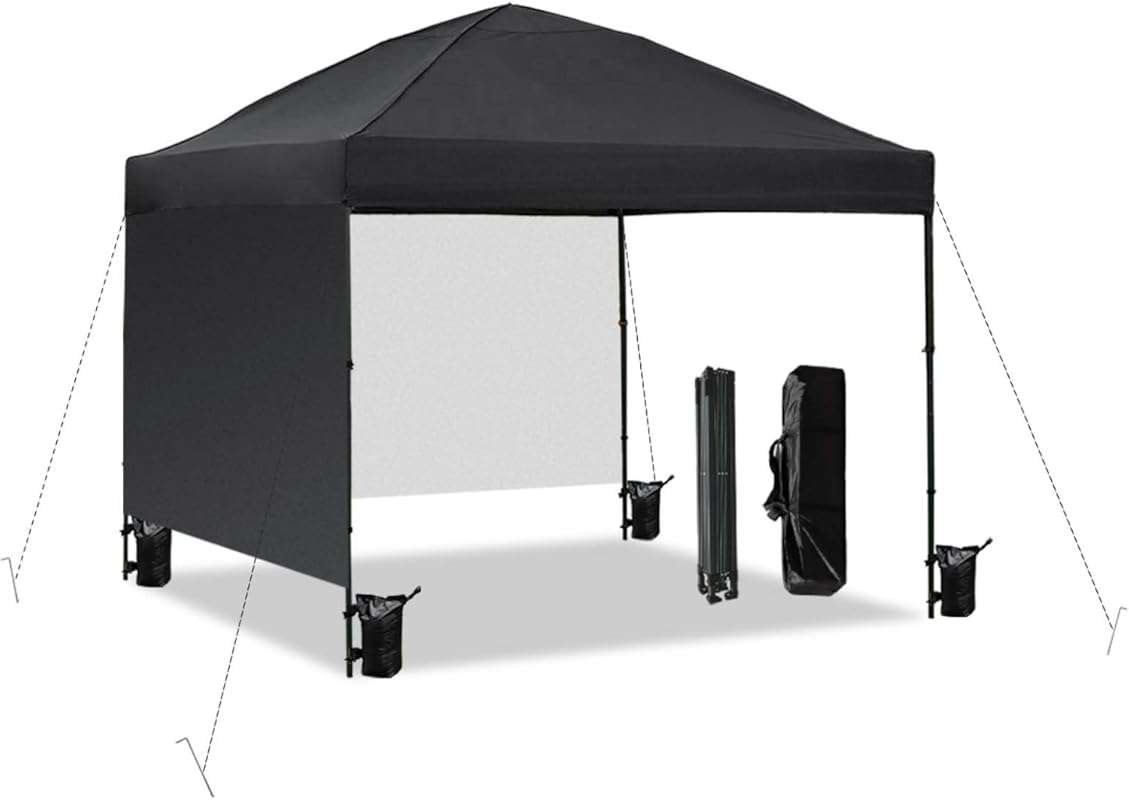 10x10 Pop Up Canopy Tent with 2 Sidewalls - Easy Outdoor Sun Shade Gaz