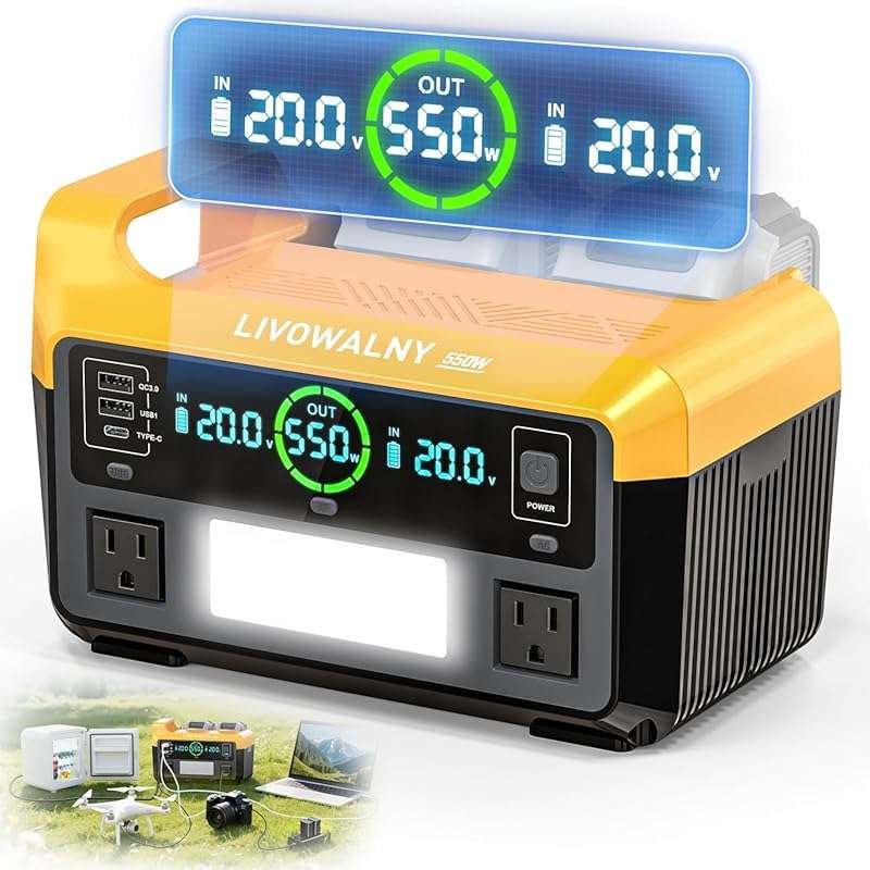 LIVOWALNY 550W Power Station Compatible with Dewalt Battery, Portable 