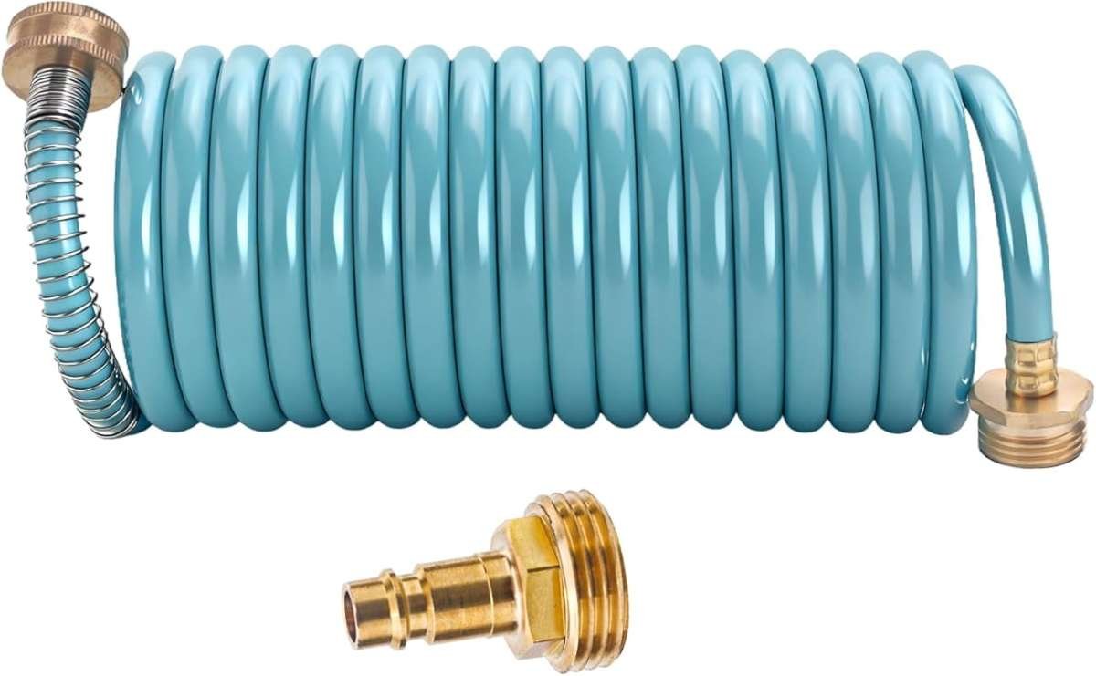 RV External Shower, 3/8 in by 15-Foot Coil Hose with 1/2 Inch Quick Co