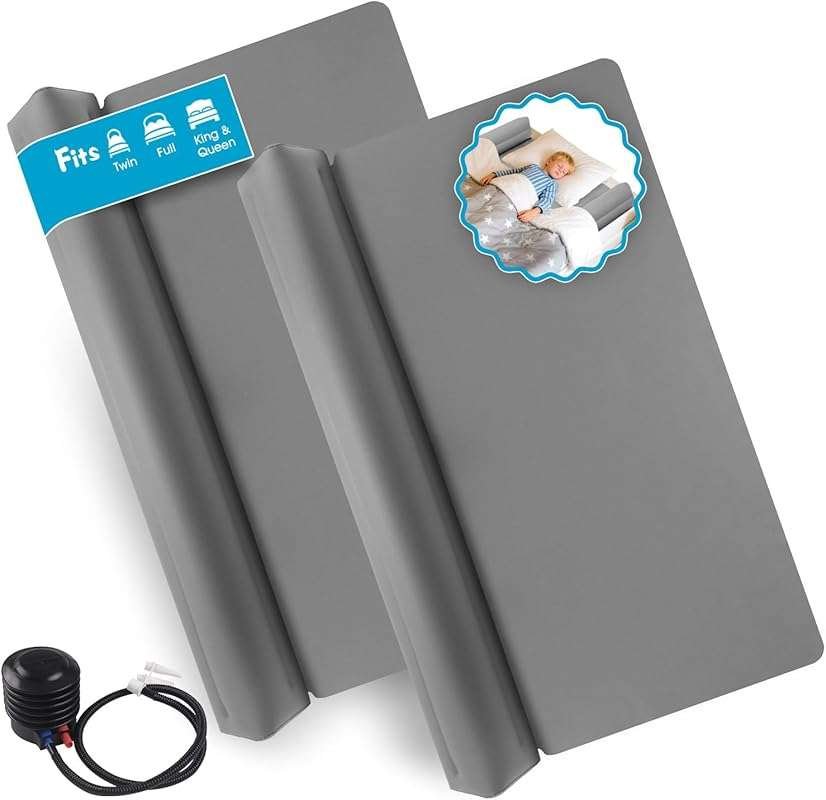 2-Pack Inflatable Portable Bed Rails for Toddlers, Pump Included. Non-