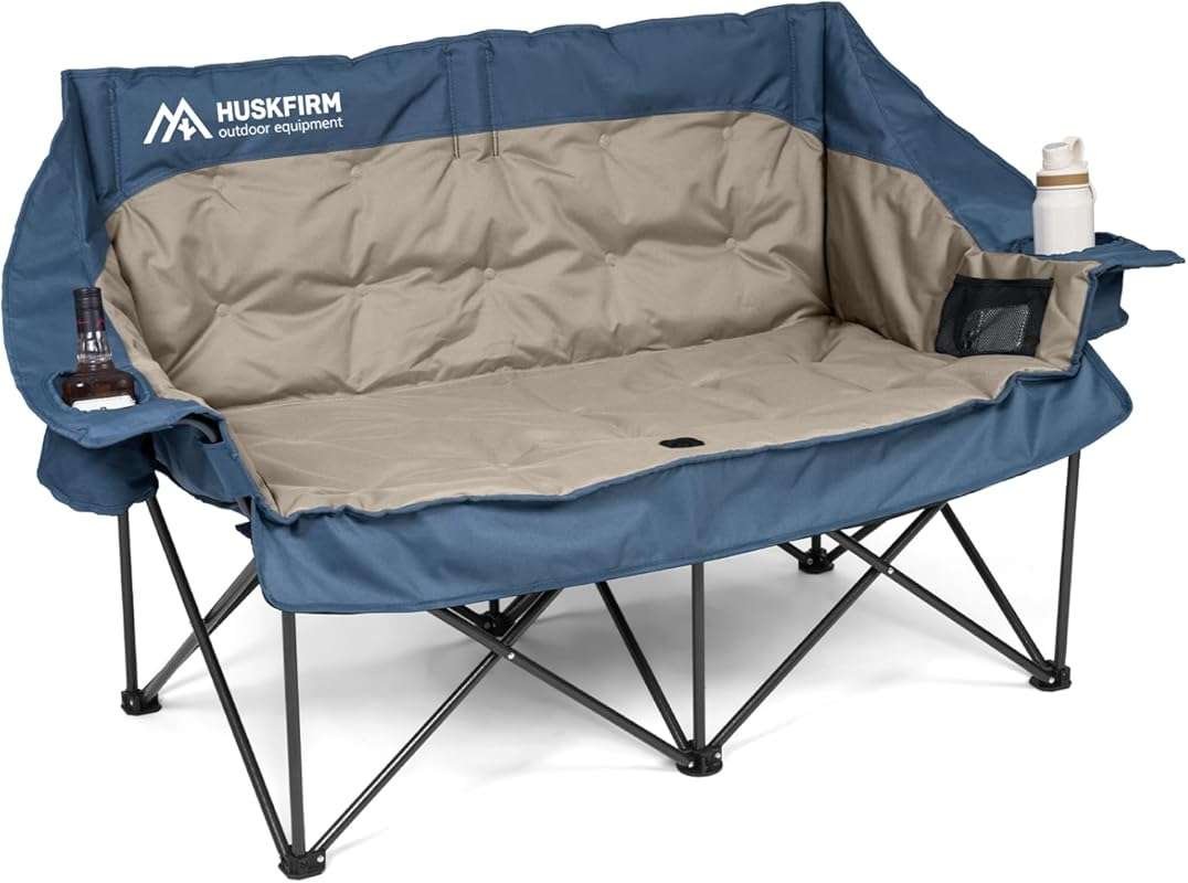 Oversized Padded Folding Loveseat Camping Chair for Adults, Heavy Duty