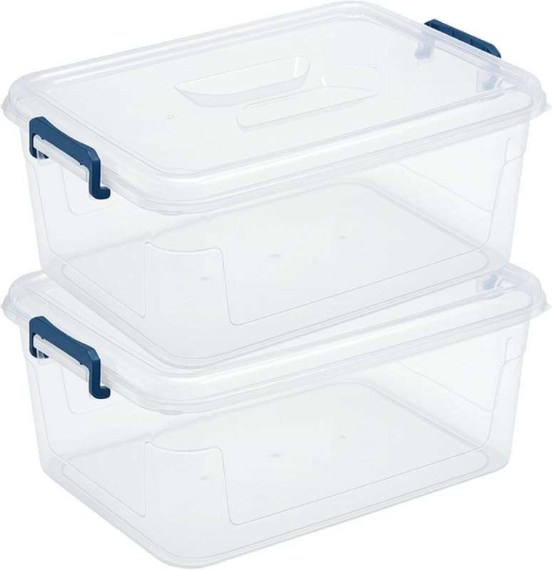 Tribello 2-Pack Clear Stackable Plastic Storage Bins with Lids, 16 Qua