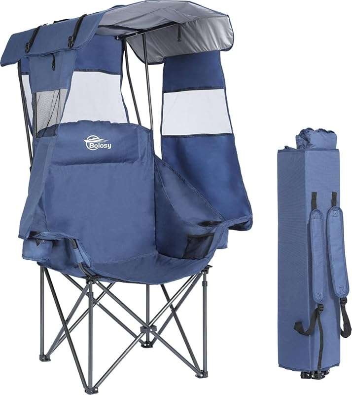 Oversized Folding Canopy Camping Chair with Shade, Padded Headrest, Cu