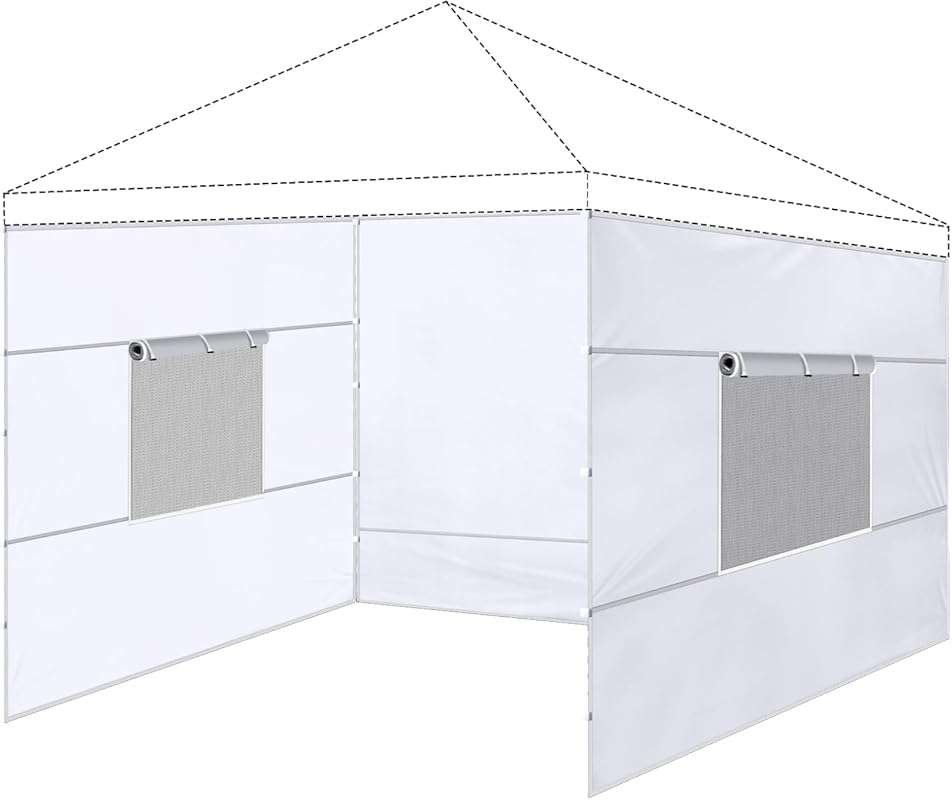 3 Pcs 10x10 White Canopy Sidewalls with Roll-up Windows