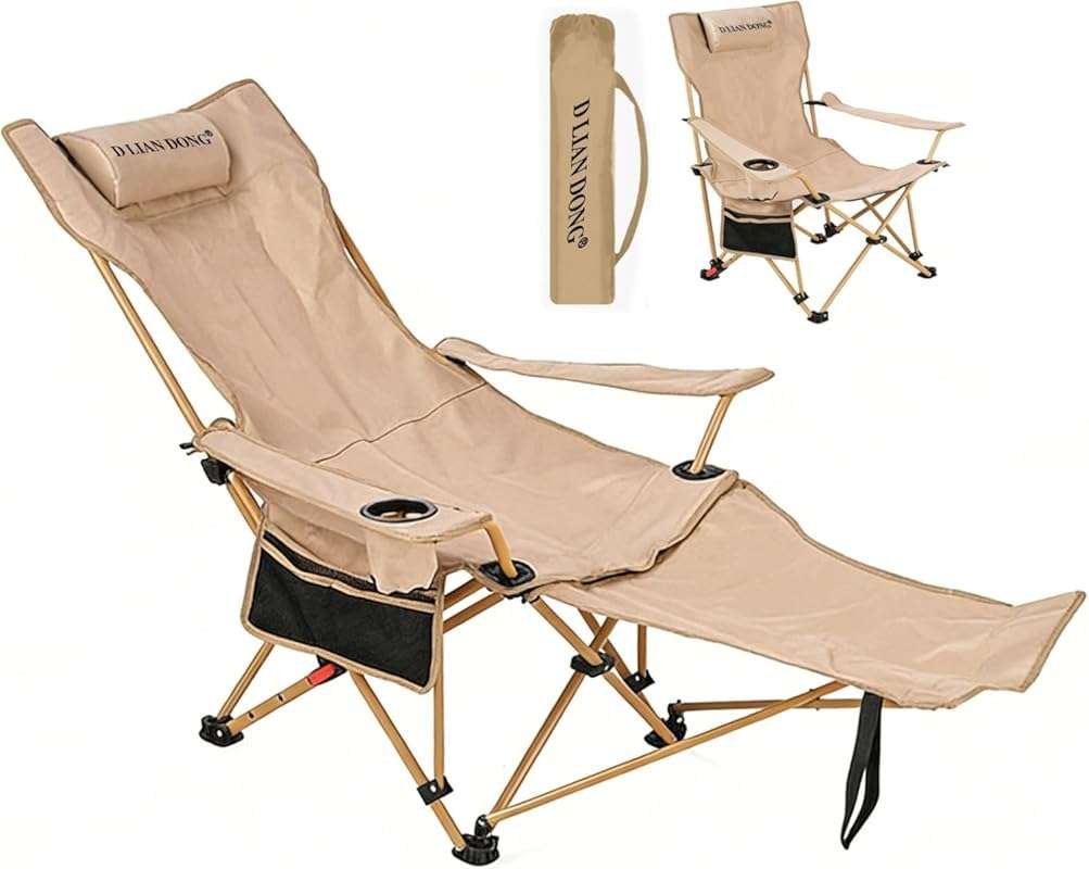 Reclining Camping Chair with Footrest, 4-Position Adjustable Lounge Ch