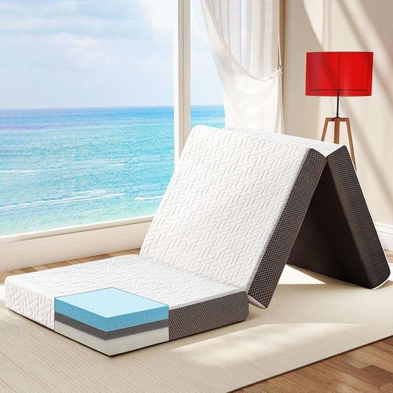 Twin Size 4-Inch Tri-Folding Memory Foam Mattress, Portable Floor Bed